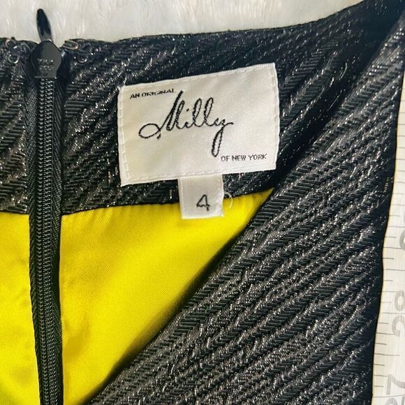 Milly Womens Black Metallic Sleeveless V-Neck Wool Shift Dress Size 4 - Picture 7 of 9